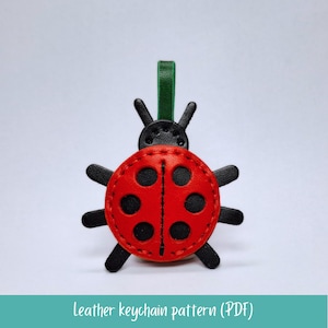 Mönster för nyckelpigor i lädernyckelring, Liten skalbagge med prickar i läderhantverk, DIY-berlock i läder, Utskrivbar PDF-mall i A4- och Letter-format