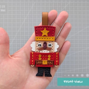 Cute Nutcracker leather keychain pattern, Magical Christmas character leathercraft bag charm DIY, Printable A4 and Letter size PDF template