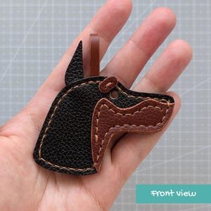Dobermann head leather keychain pattern, Simple German dog breed leathercraft bag charm DIY, Printable A4 and Letter size PDF template