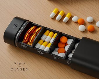 Elegant Weekly Pill Case - Medication Organizer 7 Day Pill Box - "Septa"