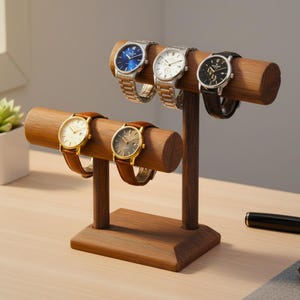 Présentoir De Montres En Bois 7x6x5cm - Support Élégant Avec Coussinets Cuir, Organisateur Bijoux