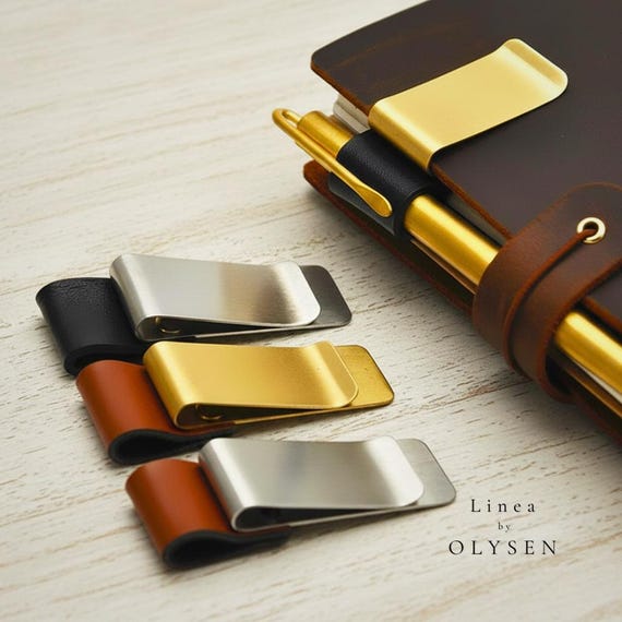 Leather Pen Holder Clip – Handcrafted Pen Loop for Laptop and Note Book - "Linea"