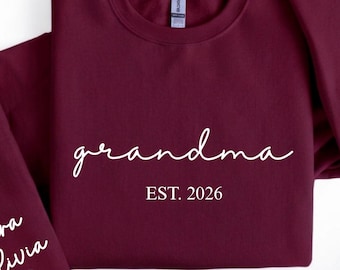 Sudadera personalizada para abuela, sudadera con capucha personalizada para abuela con los nombres de los nietos en la manga, regalos de ropa para anunciar el nacimiento de la abuela, conjunto para la nueva abuela