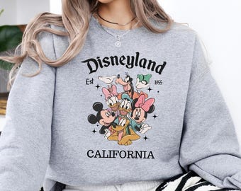 Retro Disneyland Mickey and Friends Sweater, Est 1955 Disneyland Graphic Shirt, Vintage Disney Vacation Sweatshirt, Disney Characters Shirt