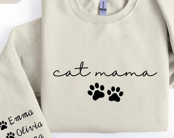 Personalized Cat Mama Sweatshirt With Cat Name, Custom Cat Mom Hoodie, Cute Cat Mommy Outfit, Cat Owner Clothing, Happy Mother's Day Gifts