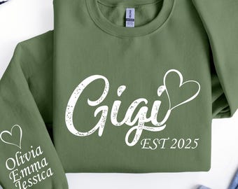 Personalized Gigi Sweater, Custom Gigi Sweatshirt with Kids Names on Sleeve, Gigi Grandma Gift, Custom Gigi Gift, Cozy Family Xmas Sweater