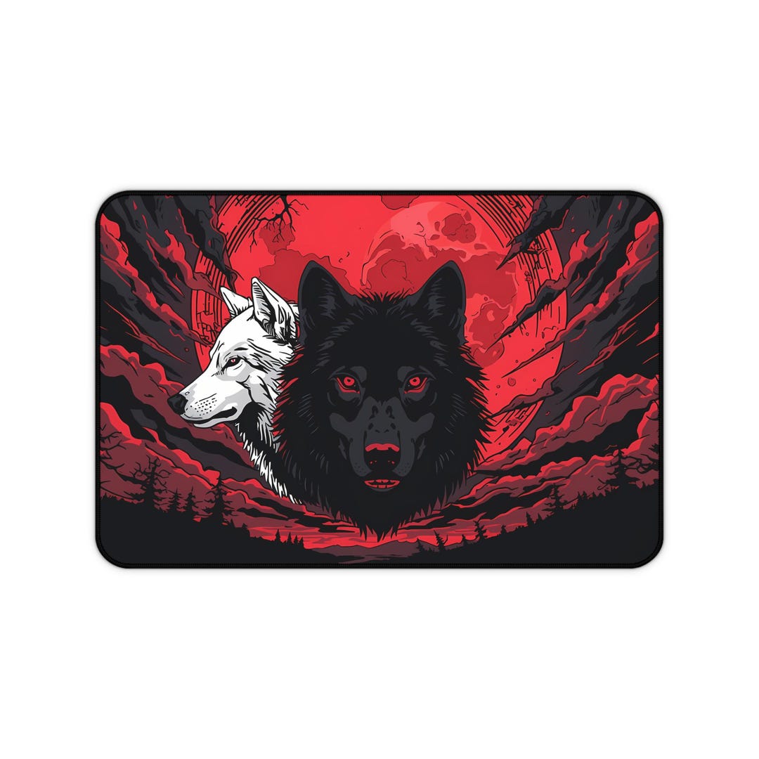 Two-faced Wolf Illustration Desk Mat | Red Moon Wilderness - Etsy