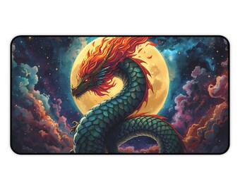 Celestial Dragon Moon Desk Mat | Fantasy Dragon Mousepad