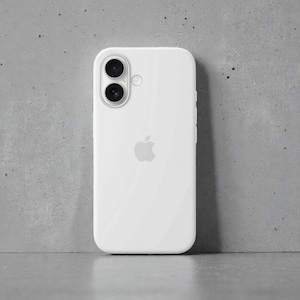 May include: A white phone case with a dual-lens camera and the Apple logo. The case is made of a smooth material and has a minimalist design. The phone case is designed to fit a smartphone.