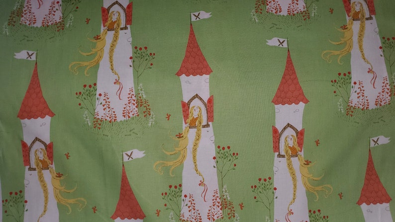 Far Far Away 2 by Heather Ross for Windham fabrics princess in tower on green background cotton quilting fabric