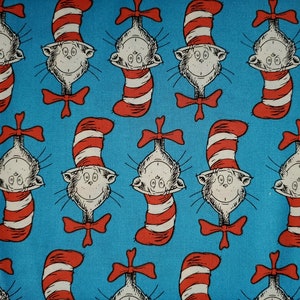 The Cat in the Hat by Dr Seuss  for Robert Kaufman cat in the hat on blue background