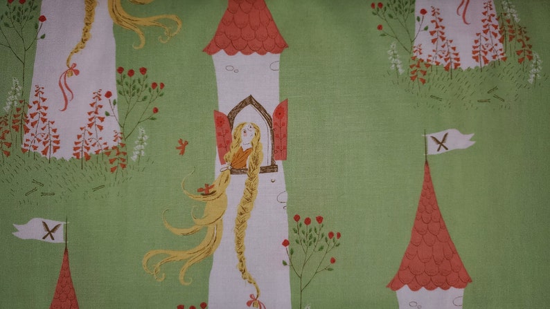 Far Far Away 2 by Heather Ross for Windham fabrics princess in tower on green background cotton quilting fabric