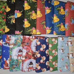 Christmas fabric fat quarter set of 20, bells, snowmen, Santa holiday cotton material