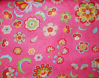 New Gypsy Girl By Lily Ashbury For Moda Pink , blue, green mod flowers and designs 1 yard cotton quilt fabric