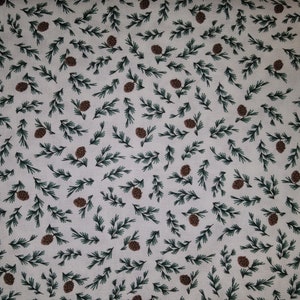 Camp Woodland  by Natalia Juan Abello for Riley Blake Pine Cones  on off white background camping, bears. Tents, pinecones