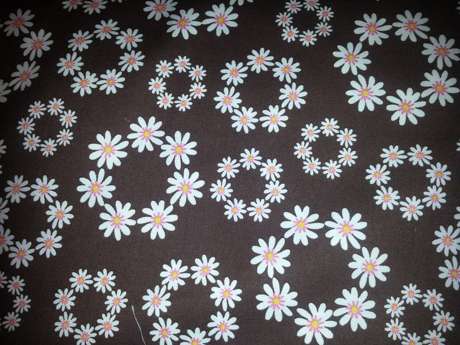 Just Dandy by Josephine Kimberling for Robert Kaufman pink and white flowers on brown background  1/2 or 1 yard