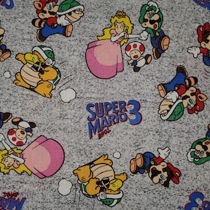 Super Mario World print grey back ground From Springs Fabrics Licensed Print cotton quilt fabric Mario, Luigi, princess, Nintendo