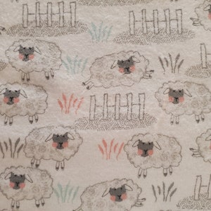 Cute lambs and sheep on white background by A E Nathen company flannel cotton sheep, lamb, baby blankets, pajamas