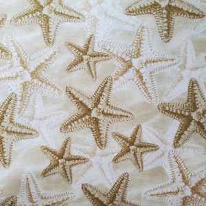 Beach Starfish on the beach for Timeless Treasures cotton quilt fabric sea shells, sand, pearls, ocean beach