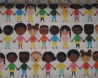 Ann Kelle Hear Us Robert Kaufman Children Holding Hands Fabric (23" End of Bolt)
