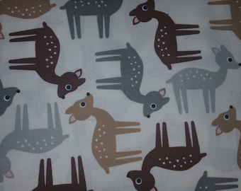 Woodland Pals Screen Print by Ann kelle deer on white background color nature Robert Kaufman Fabrics cotton quilt fabric