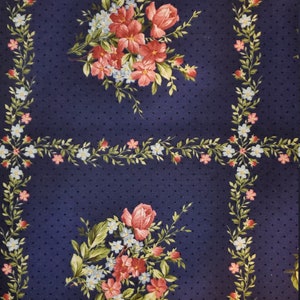 Roses on the Vines panel squares by Marti Mitchell for Maywood studio with vines roses  with flowers around squares OOP