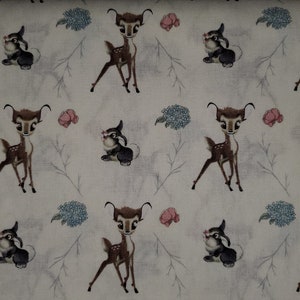 Bambi, flower and thumper Disney white background From Springs Fabrics Licensed Print cotton quilt fabric