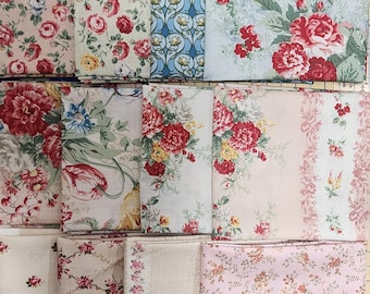 12 retales de tela shabby chic con estampado floral de belleza atemporal en esta colección.