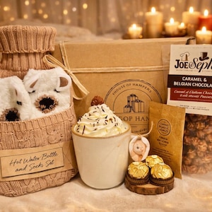 Adorable Teddy Bear Gift | Cosy Hot Water Bottle + Socks | Hot Chocolate, Mug and Sweet Treats | Get Well Soon Gift | Gift For Him or Her