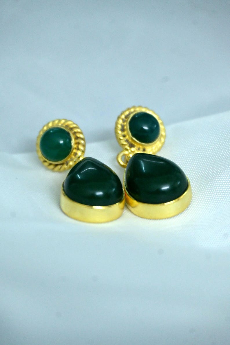 Orecchini Pendenti A Goccia In Giada Naturale Verde Con Argento 925 – Fatti A Mano, Senza Nichel, Vintage, Nuovi Con Etichette - Foto 3