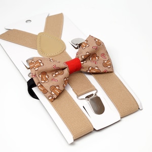 Gingerbread Bow Tie and Beige Suspenders Set - Boys 2-10 Years