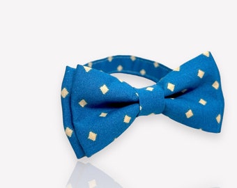Yellow diamond on Blue Bow Tie - adjustable pre-tied for all ages - wedding, ringbear, photo day, church, gift