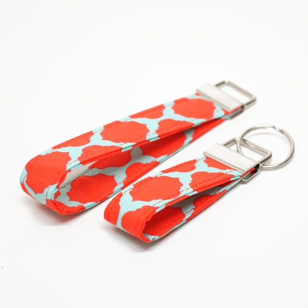 Coral and Mint Fabric Key Chain / Key Fob / Wristlet - Choose Your lenght