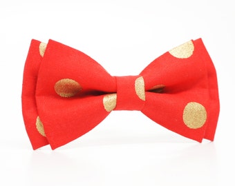 Red and Gold polka dot Bow Tie for Boys, Toddlers, Baby - pre tied bowtie, wedding, ring bearer, photo prop, holiday