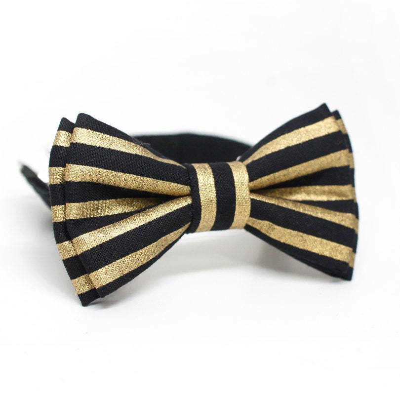 Gold Metallic Stripe on Black Bow Tie for all ages Pre-tied | Etsy