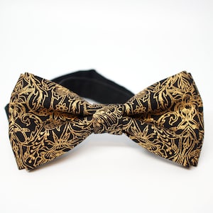 Metallic Gold Patterned Bow Tie: Pre-Tied Wedding Ring Bearer Bowtie