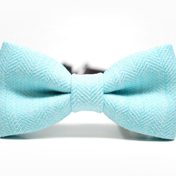 Aqua Herringbone Bow Tie for Boys, Toddlers, Baby - pre tied bowtie, wedding, photo prop