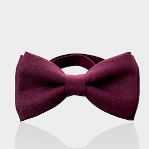 Plum Linen Bow Tie for Boys, Toddlers, Baby - pre tied bowtie, wedding, ring bearer, photo prop