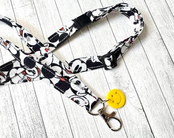 Teacher's Gift - Mickey Mouse Fabric Lanyard: Breakaway ID Badge Holder with Optional Charm