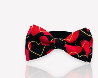 Red and Black Heart Bow Tie for all ages - Pre-tied bowtie - ring bearer, wedding day, photo prop, church, party, holiday, valentines