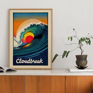 Premium Cloudbreak Wave Surf Poster Featuring Sunset Colors