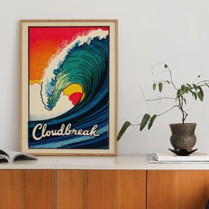 Premium Cloudbreak Surf Wave Print Featuring Tropical Sunset Colors Fiji