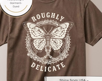 Roughly Delicate Butterfly Shirt, Cottagegoth Insect Linocut T-Shirt, Goblincore Butterfly Graphic Tee, Comfort Colors 1717, Whimsigoth Gift