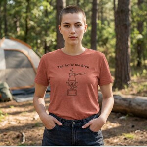 The Art of the Brew Camping Coffee Shirt, Coffee Lover Gift, Minimalist Barista Tee, Line Art Outdoor Graphic Apparel, Nature Lover Present image 4