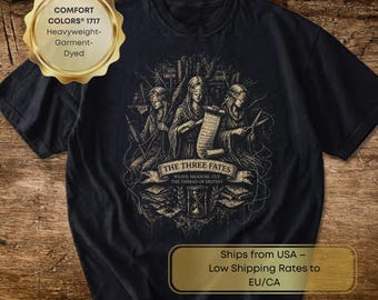 Comfort Colors Three Fates Greek Mythology T-Shirt - Vintage Oversized Moirai Thread of Destiny Tee - Dark Academia Garment Dyed Myth Shirt