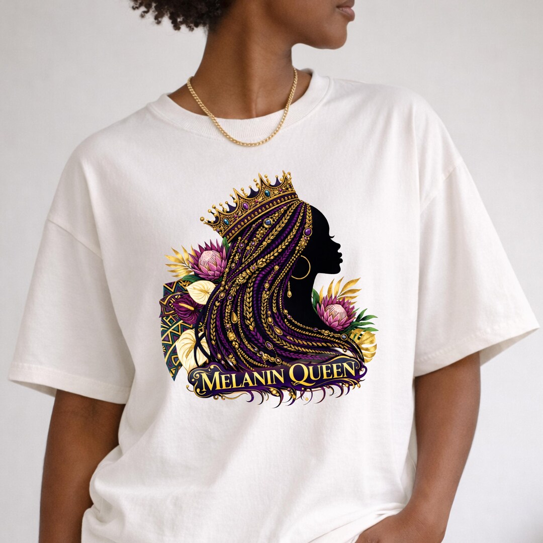 Melanin Queen Shirt, Black Queen Crown Portrait, Afrocentric Graphic ...