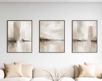 Abstract Wall Art Set | Linen Taupe Neutrals, Minimalist Scandinavian Decor (Digital Download)