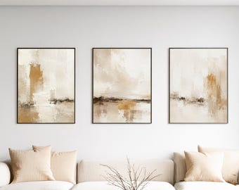 Abstract Wall Art Set | Warm Gold Beige Tones, Minimalist Scandinavian Decor (Digital Download)