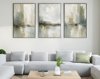 Abstract Wall Art Set | Sage Green and Neutral Tones, Minimalist Scandinavian Decor (Digital Download)