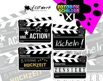 Photo Booth Props XL Clapperboard Set – Double-Sided Hollywood Party Signs – Photo Booth Props for Cinema, Wedding, Birthday